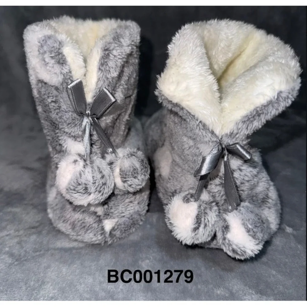 Jessica Simpson Girls Star Print Slipper Boots XL 4-5 Grey Faux Fur Trim
